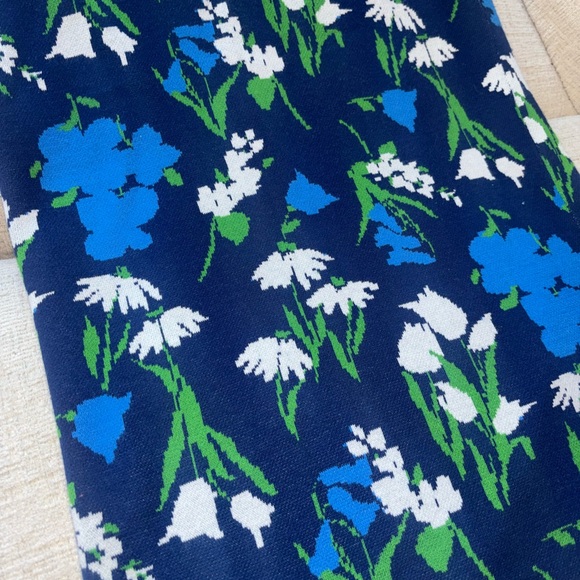 Kate Spade Floral Knit Pencil Midi Skirt Size Small Navy Blue Green Spring - Picture 5 of 8